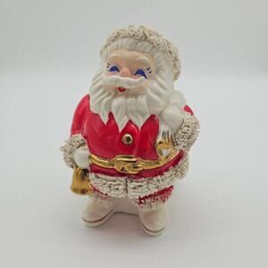 Vintage Napco Spaghetti Santa Bank Japan Christmas 1950s MCM Gold Tone Trim 6" H